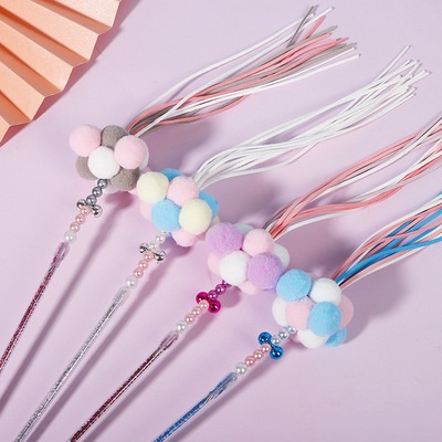 Đồ Chơi Đũa Tương Tác Với Mèo Cưng Đính Hạt Nhiều Màu Sắc Kèm Bóng Lông Và Chuông