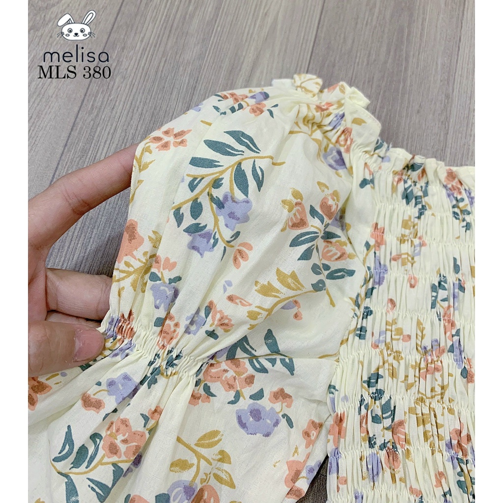 Váy Melisa trễ vai nhún bèo phối hoa