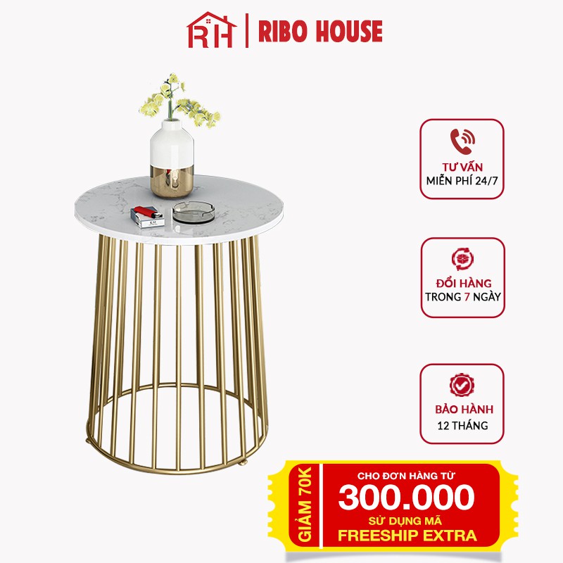 Bàn trà sofa RIBO HOUSE mặt bàn đá vân mây mẫu 4 kệ trang trí trang trí spa, phòng khách, nhà nghỉ, ban công RIBO94