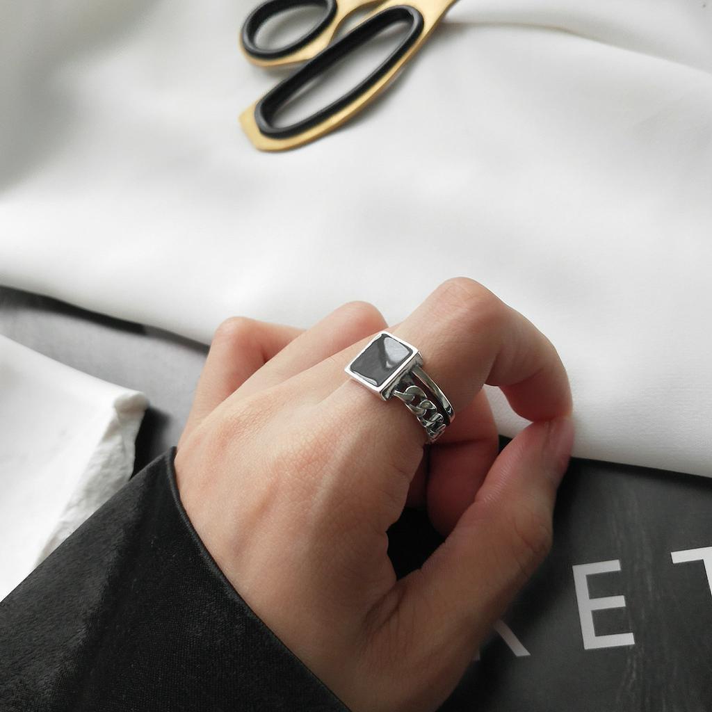 Nhẫn hở đính đá phong cách retro hiphop có thể điều chỉnh thời trang cá tính