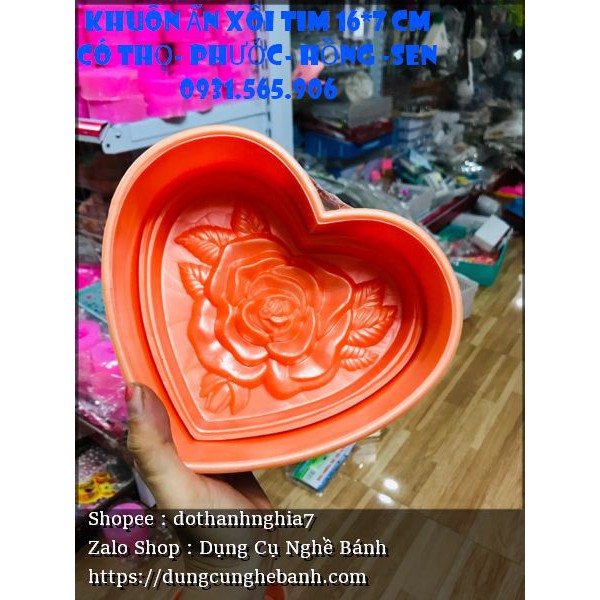 KHUÔN NHỰA ẤN XÔI ẤN CƠM HÌNH TRÁI TIM 4 MẪU PHƯỚC THỌ HỒNG SEN 16CM X 7 CM