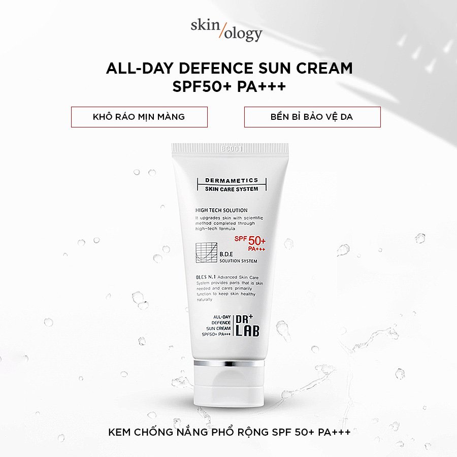 KEM CHỐNG NẮNG ĐA TÁC ĐỘNG NÂNG TONE TỰ NHIÊN KHÔ RÁO DỊU NHẸ CHÍNH HÃNG DR+LAB ALL DAY DEFENSE SUNCREAM SPF 50+ PA+++