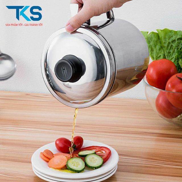 Bình,ca lọc dầu ăn có lưới lọc cặn bằng inox 304 lọc cặn dầu ăn