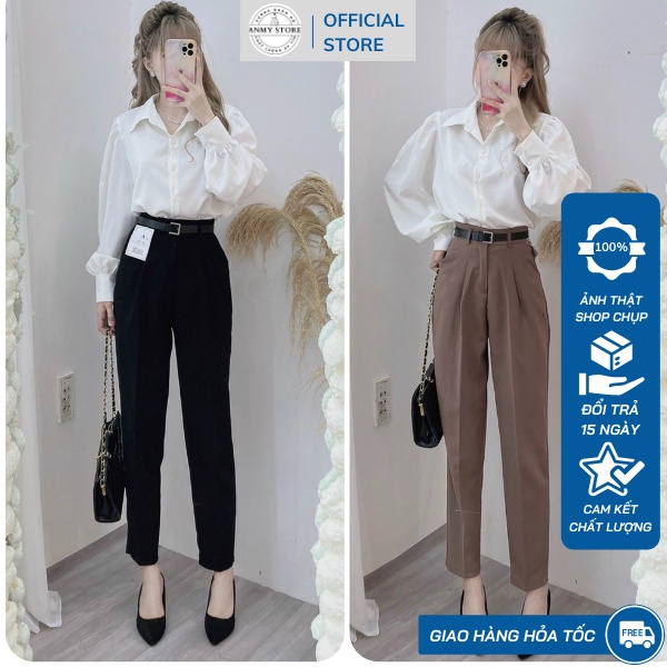 Quần tây nữ lưng cao ANMY dáng baggy cạp cao ống đứng chuẩn đẹp Tặng dây lưng da cao cấp đen trắng nâu Q446