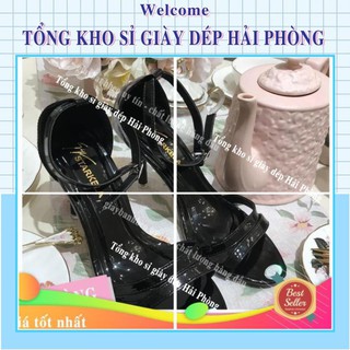 Giày cao gót nữ 5-7p gót nhọn đế đen dây mảnh đen bóng Giày cao gót nữ