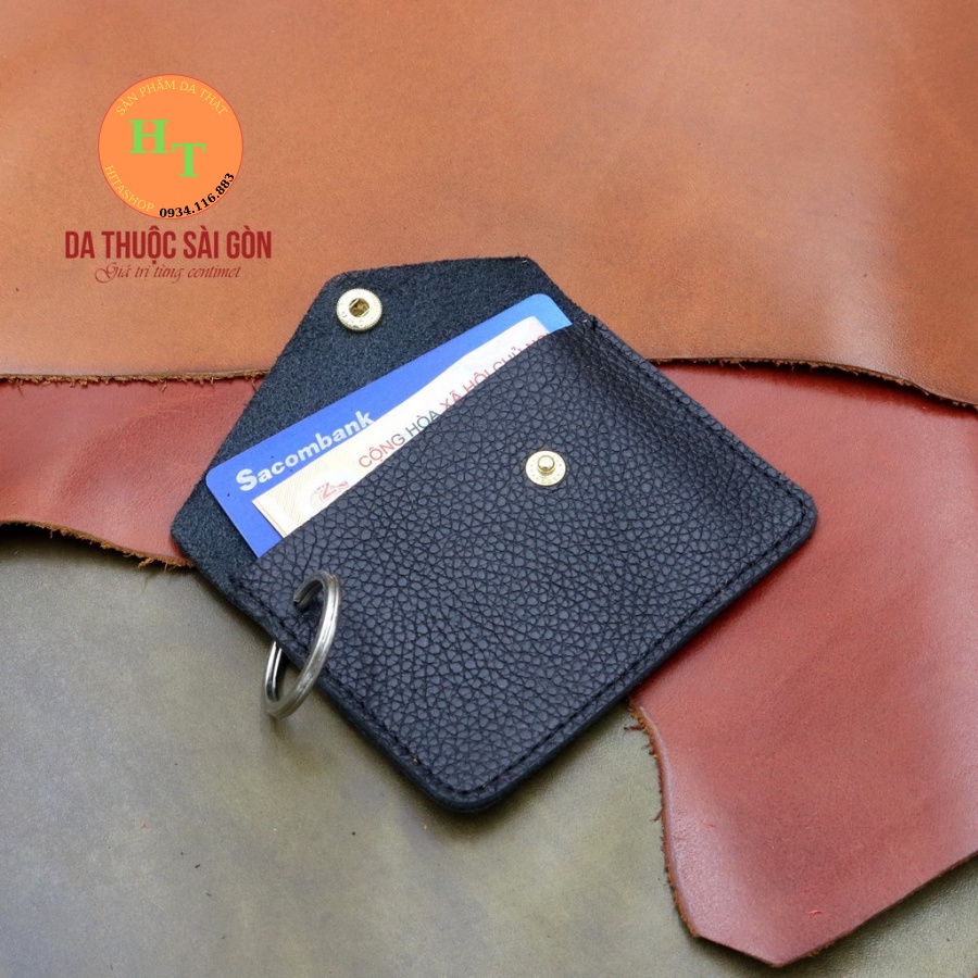 Ví Thẻ Mini Bằng Da Bò Thật - Màu Đen Hàng Chính Hãng Thương Hiệu Himashop Leather -MK01