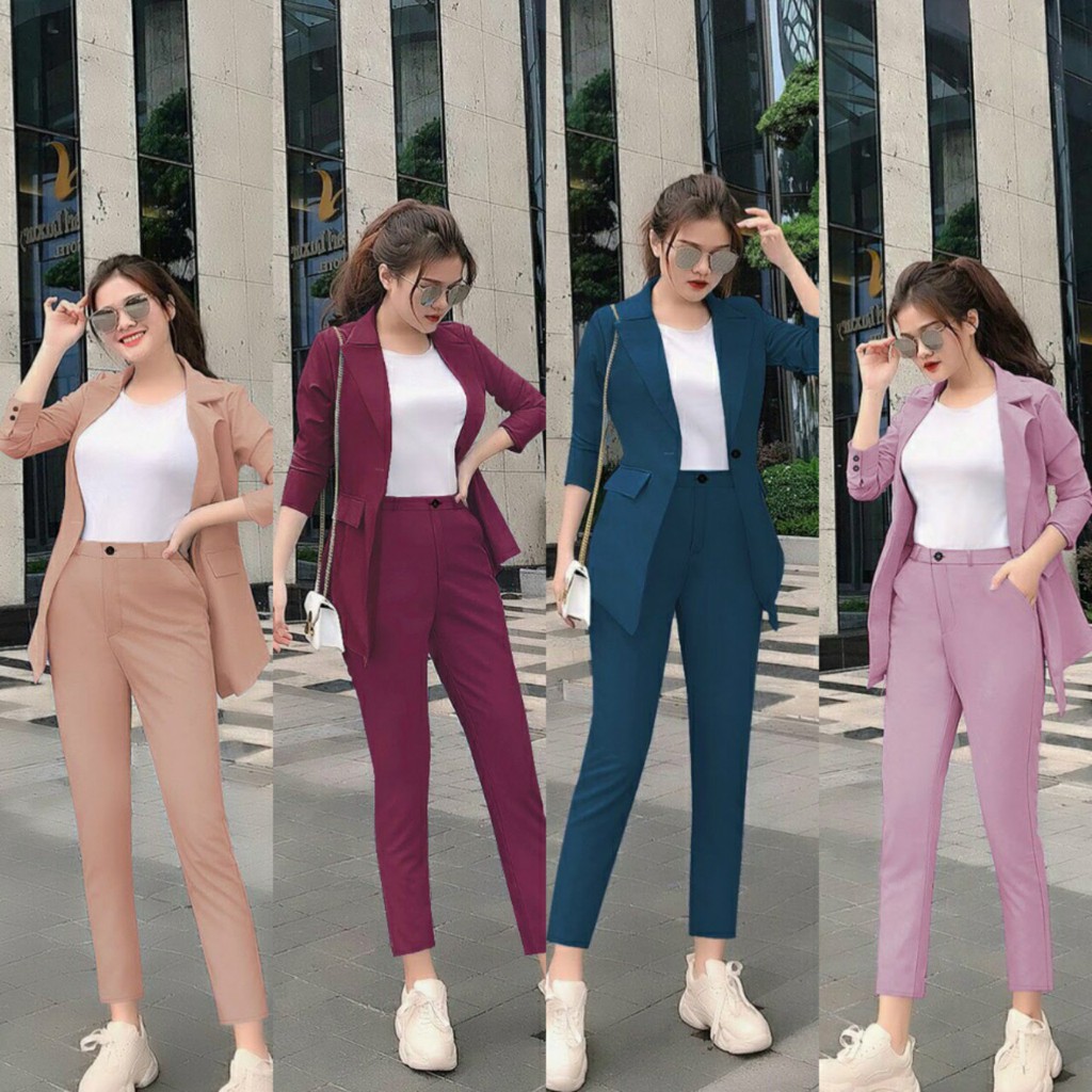 Set nguyên bộ áo vest quần dài 2 túi kèm áo thun cổ tròn xinh xắn