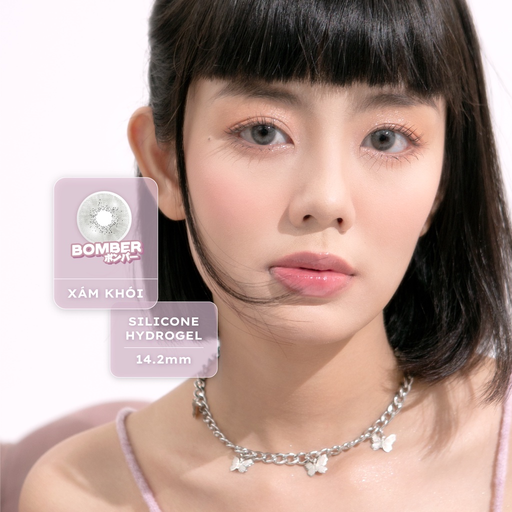 Kính áp tròng LENS NICE BOMBER - Xám Khói Ánh Bạc 14,2mm