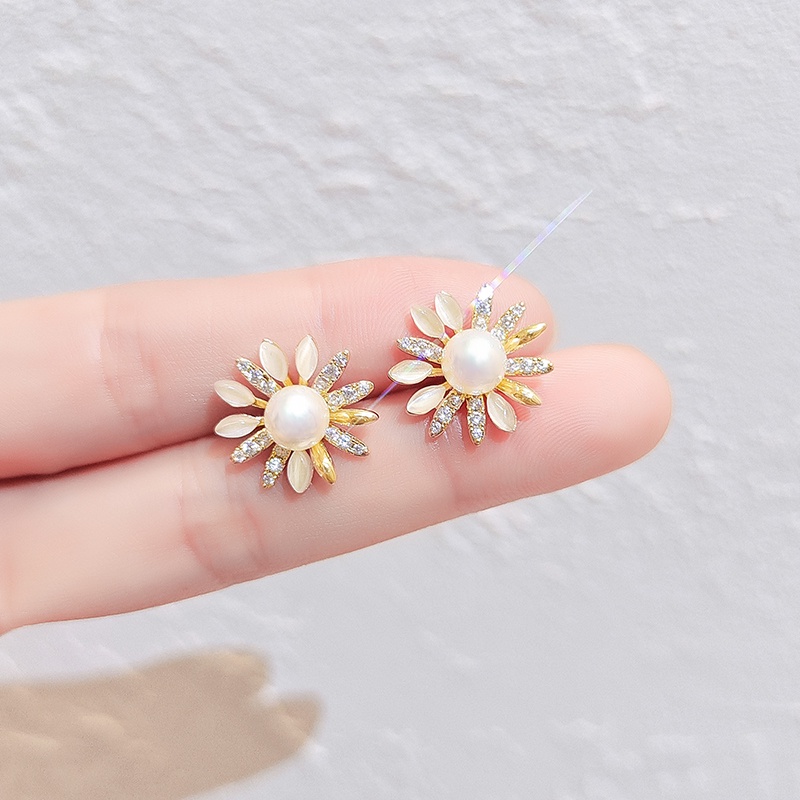 Đôi khuyên tai JIUDUOLAN mạ bạc mặt hoa hướng dương đính đá opal nhân tạo thời trang dành cho nữ