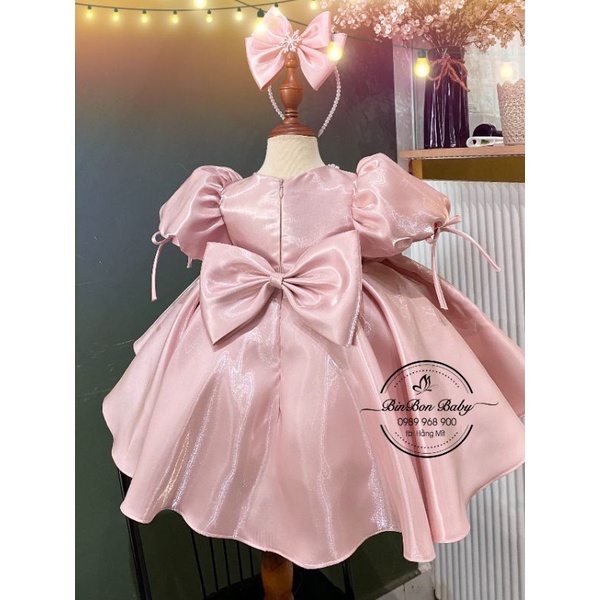 Váy công chúa cho bé BinBon Baby, đầm công chúa tay bồng cổ ngọc cho bé gái