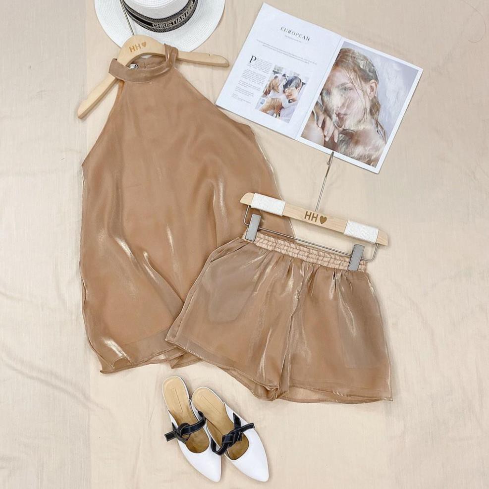 Giá sỉ Set Yếm , Quần Short Cạp Chun Sang Trọng.  Vải tơ Oganza xịn