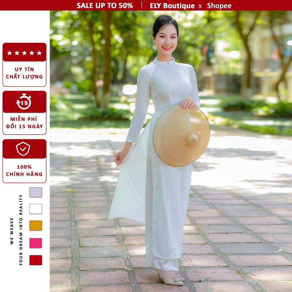 Áo dài trắng học sinh, sinh viên ELY lụa tây thi trơn chuẩn form đẹp LHS01
