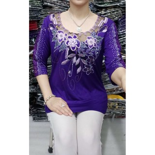 Áo đính đá hoa máy trung niên size 55-75kg. vải thun cotton