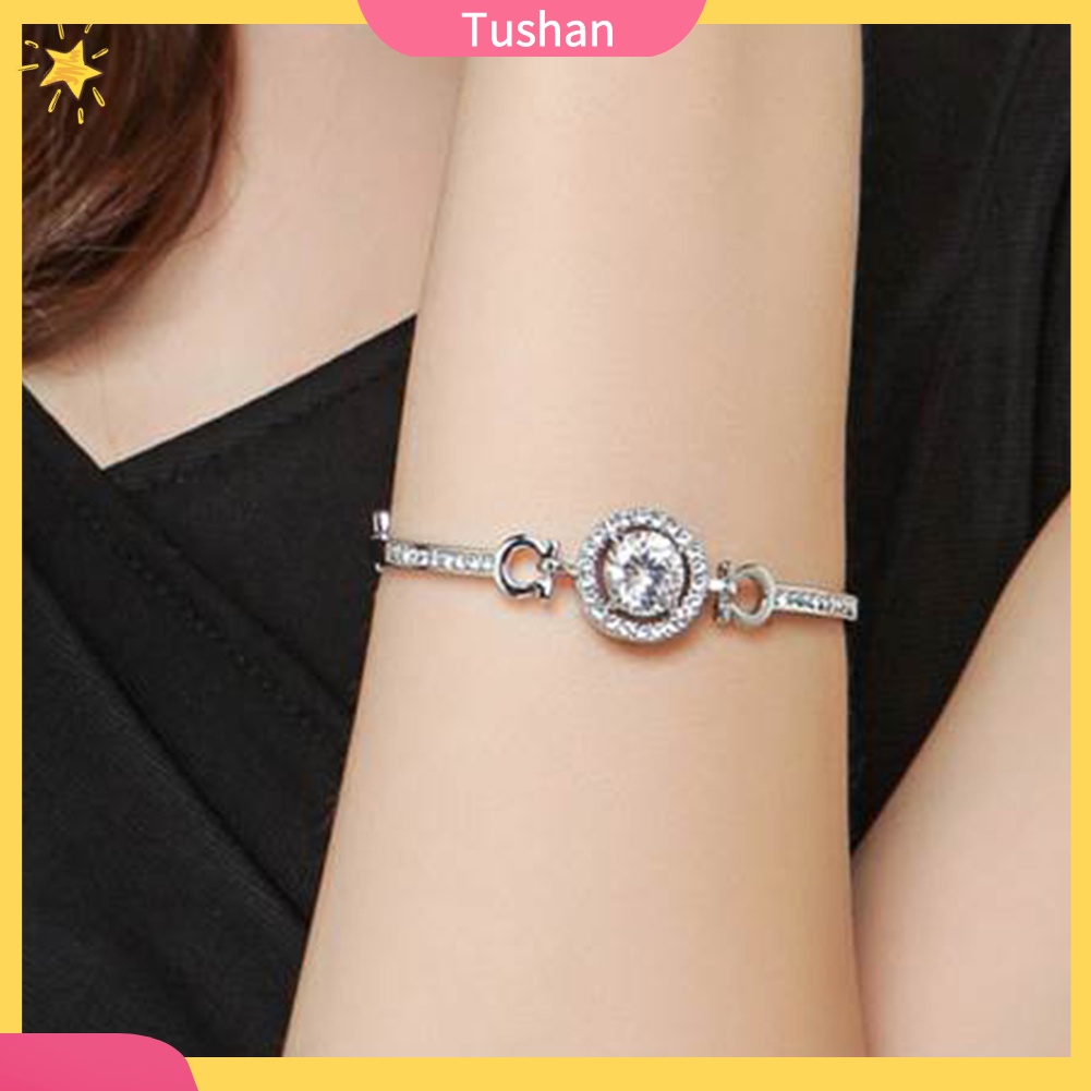 TUSH_Luxury Cubic Zirconia Inlaid Adjustable Chain Bracelet Bangle Women Jewelry Gift