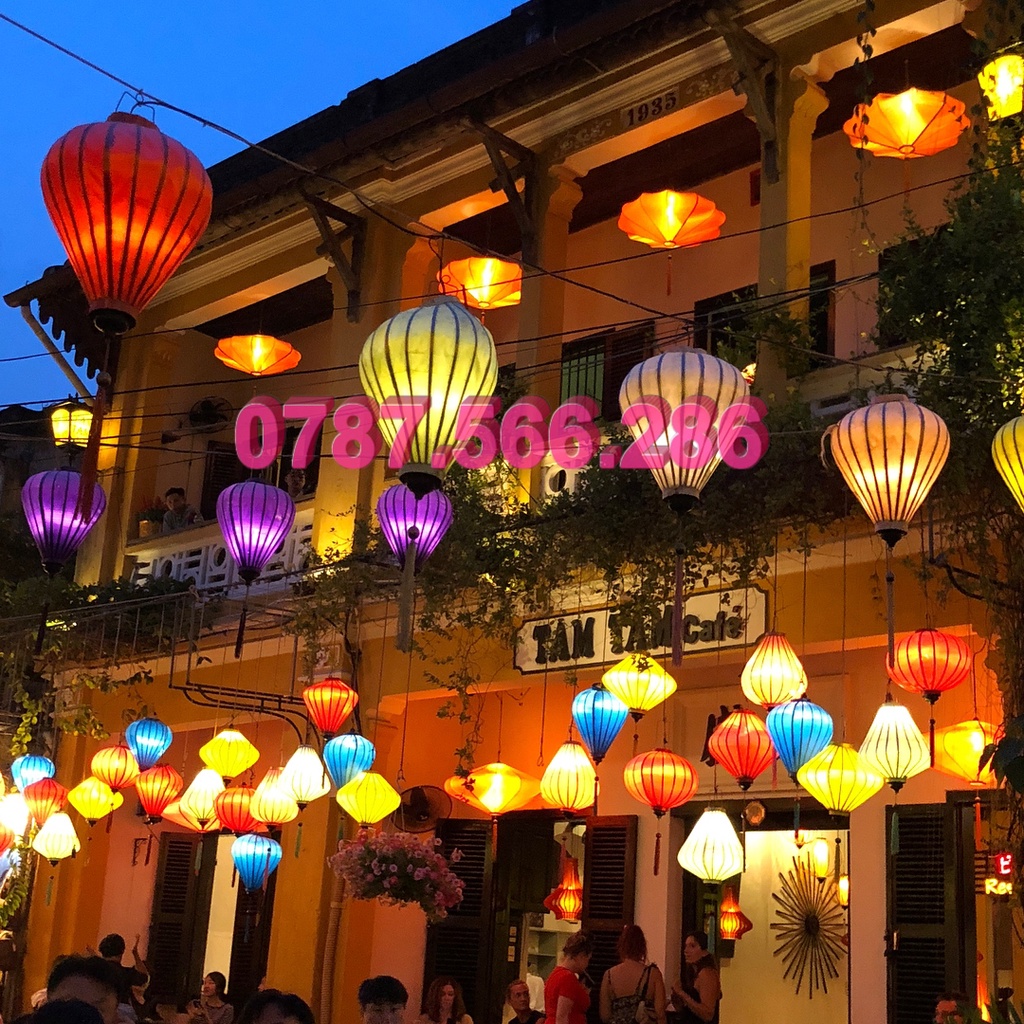 Combo 10 đèn lồng Hội An phi bóng trang trí ngoài trời