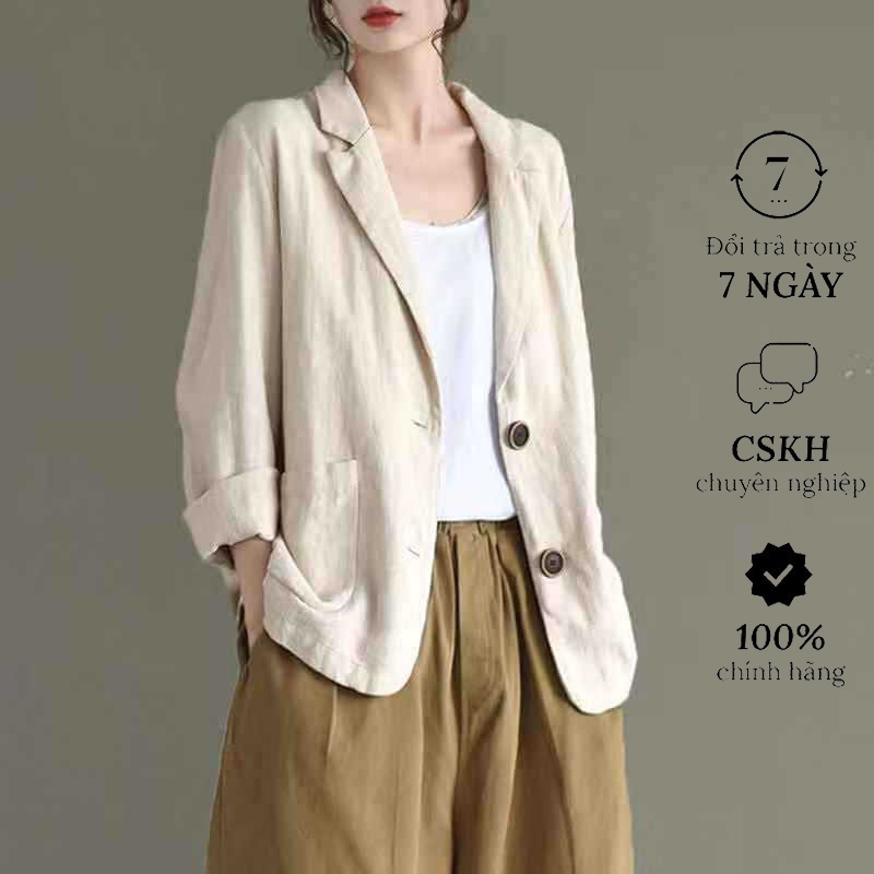 Áo khoác Blazer Nữ chất liệu Linen Kiểu Dáng Trẻ Trung, Thanh Lịch,Cao Cấp, Đường May Tỉ Mỉ chắc chắn