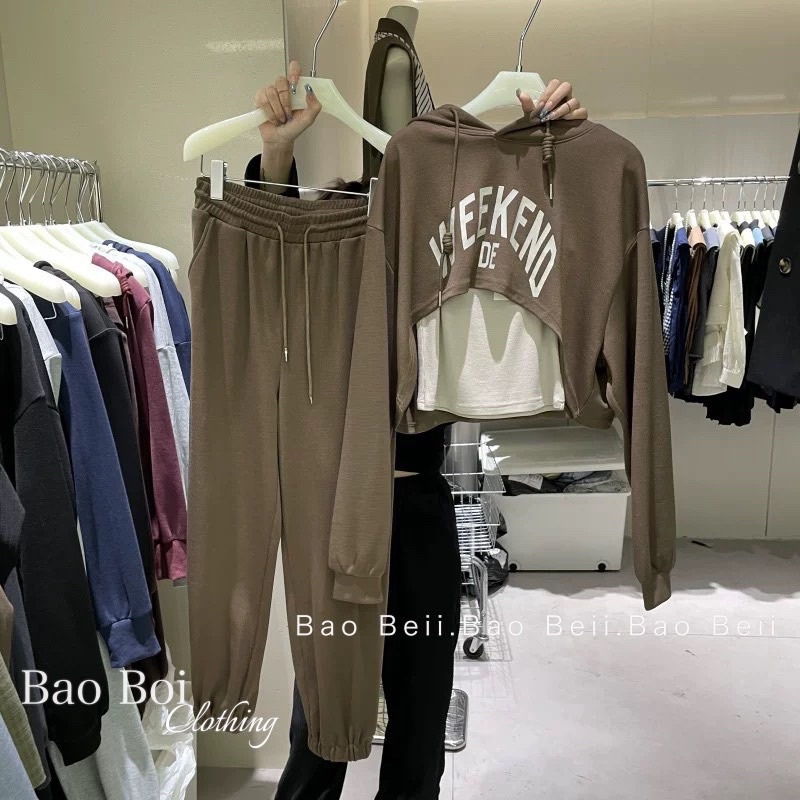 Set 3 CT áo crotop chữ mix quần kèm áo balo
