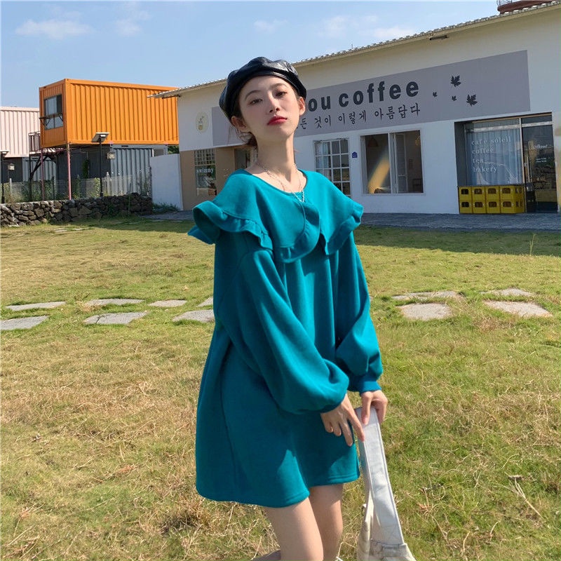 Đầm babydoll tay dài dáng rộng phong cách Hàn Quốc 4 màu sắc lựa chọn