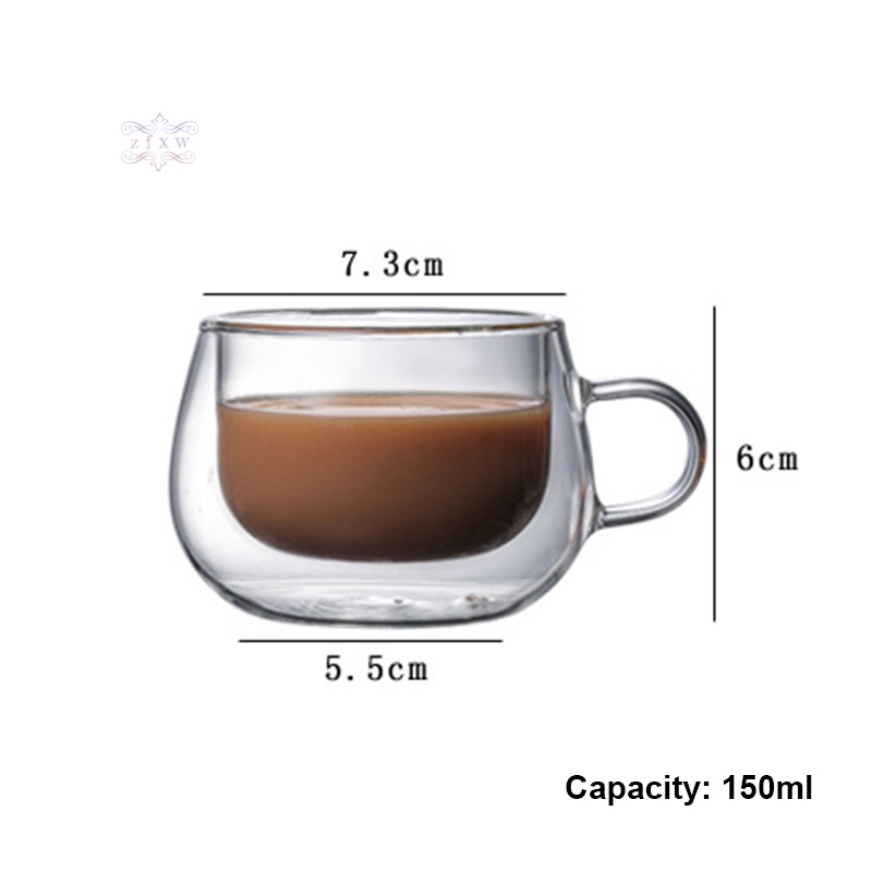 Cốc thủy tinh uống cà cà phê hai lớp chịu nhiệt có tay cầm tiện lợi