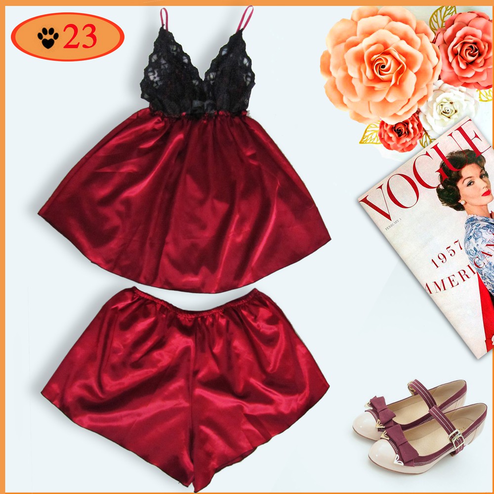 Đồ ngủ sexy satin phối ren hàng bigsize