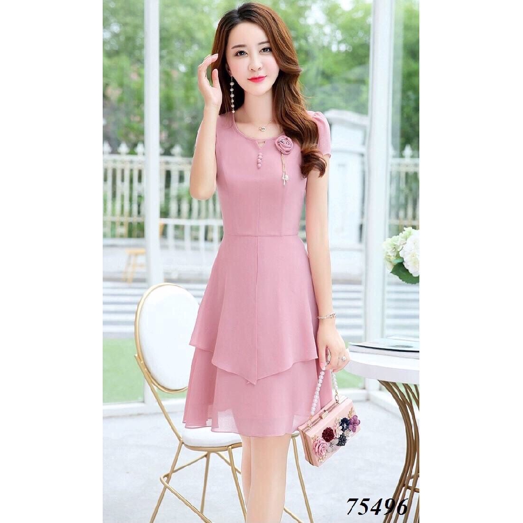 [MẪU ĐẦM HOT] ĐẦM VOAN DÁNG XÒE ĐÍNH  HOA HAI MÀU HỒNG VÀ ĐEN ĐỦ SIZE M L XL 2XL - XƯỞNG ĐẦM THÙY DƯƠNG - 75496 | BigBuy360 - bigbuy360.vn