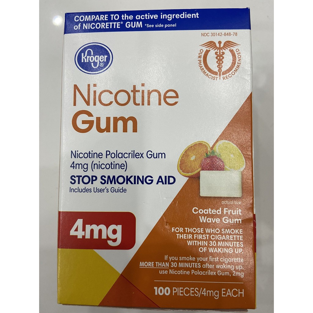 Kẹo cao su Kroger Nicotine Gum 2mg&amp; 4mg 100 viên, hương trái cấy