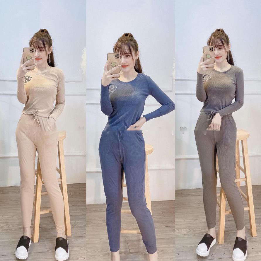 Bộ Thể Thao Len Tăm Nhung Nữ Thêu Co Giãn Siêu Xinh TEMA