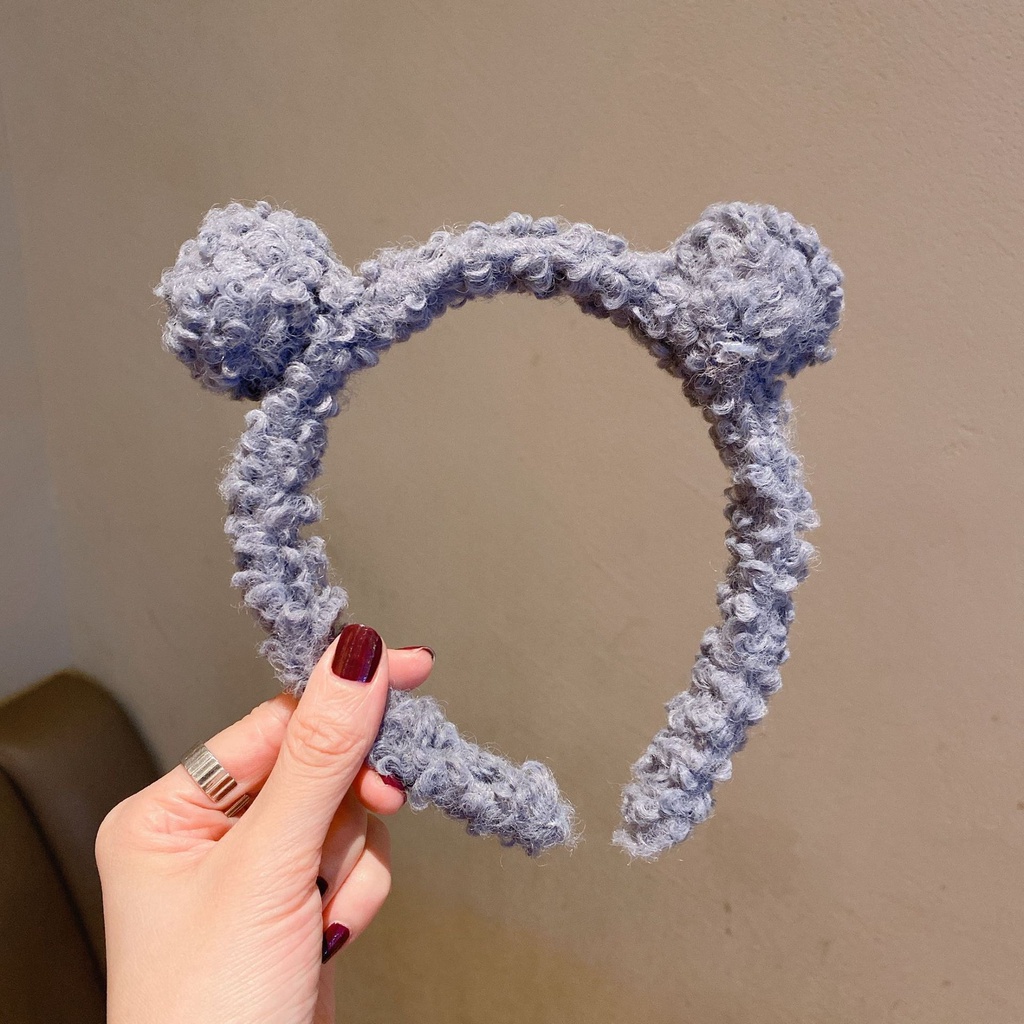 Băng đô rửa mặt phủ lông hình tai gấu hoạt hình phong cách Hàn Quốc dễ thương