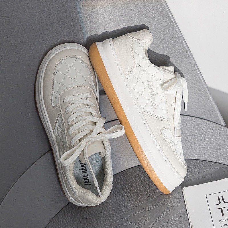Giày thể thao nữ Ulzzang bánh mì kem đế nâu Giầy sneaker độn đế mũi tròn kiểu dáng basic dễ phối đồ