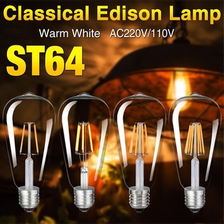 Led bóng đèn dây tóc e27 e14 bóng đèn rõ ràng st64 edison 2w 4w 6w 8w phong cách retro trắng ấm áp để trang trí 110v 220v