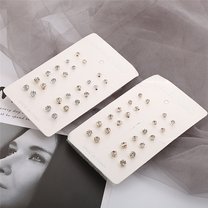 Set 12 đôi bông tai hợp kim đính đá nhiều kiểu dáng