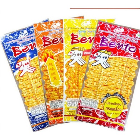 1 dây Snack MỰC BENTO thái lan đủ 4 màu đỏ, vàng, cam, xanh cho bạn lựa chọn dây 13 gói