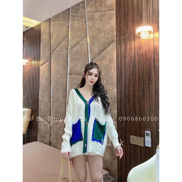 Áo Khoác Cardigan Cổ Tim Viền Túi 2 Màu Tay Dài | Smide Clothing