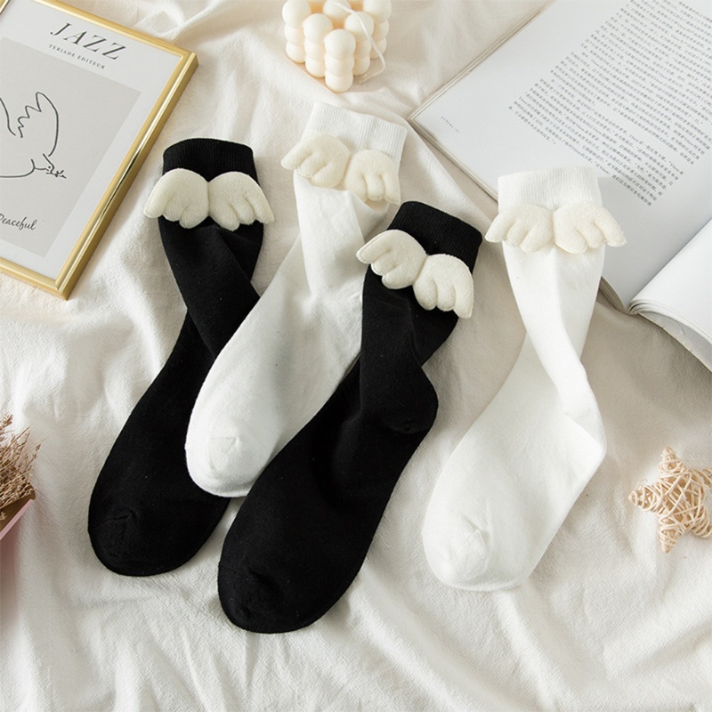 Vớ Cotton Màu Trắng/Đen Hình Đôi Cánh Thiên Thần Phong Cách Harajuku Nhật Bản Cho Nữ Sinh