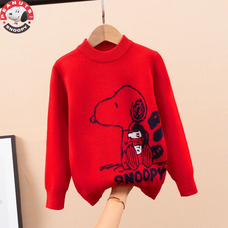 Áo len đỏ hình Snoopy bé trai bé gái Mặc Tết