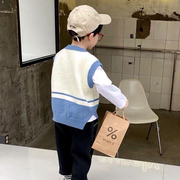 Áo Len Không Tay Cổ Chữ V Thời Trang Thu Đông Phong Cách Preppy Mới Cho Trẻ Em
