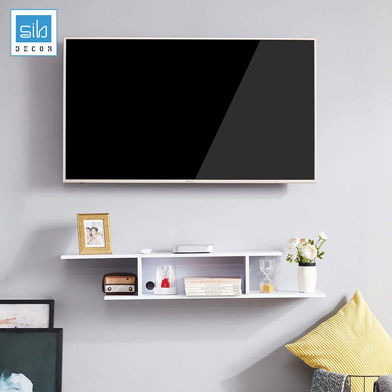 Kệ Gỗ Trang Trí Tivi Treo Tường SIB Decor, Thiết Kế Đơn Giản Với 02 Lỗ Luồn Dây Điện Nắp Kim Loại Cao Cấp