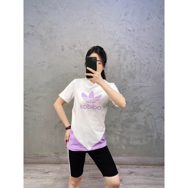 Áo nữ Adidas ba lá thun cotton logo  ba lá phối tím