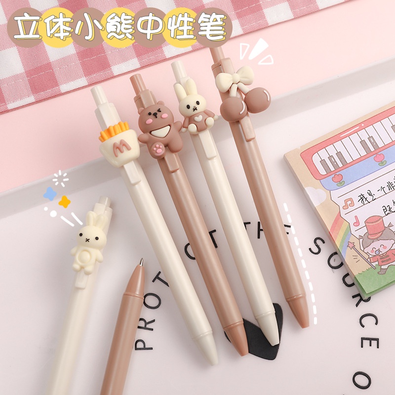 Bút Bi Bấm Gel Mực Nước Màu Đen HynBee Họa Tiết Hoạt Hình Gấu Thỏ Dễ Thương