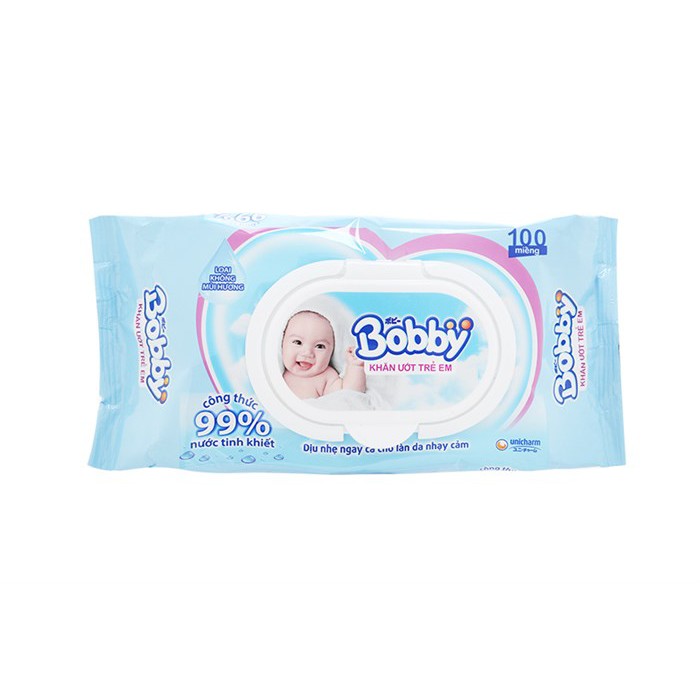 Khăn ướt em bé Bobby Không mùi gói 100 tờ