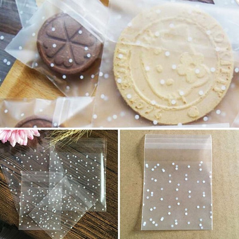 Bộ 100 cái túi nhựa kiếng trong suốt chấm bi đựng bánh kẹo