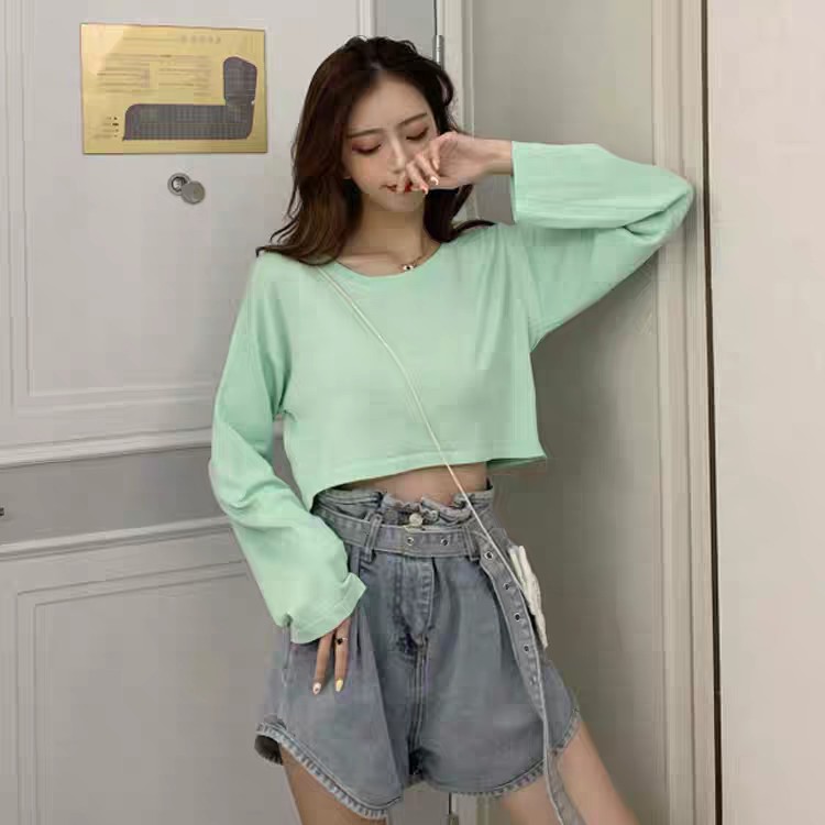 (độc hot) ÁO THUN CROPTOP TRƠN TAY DÀI 6 MÀU ULZZANG