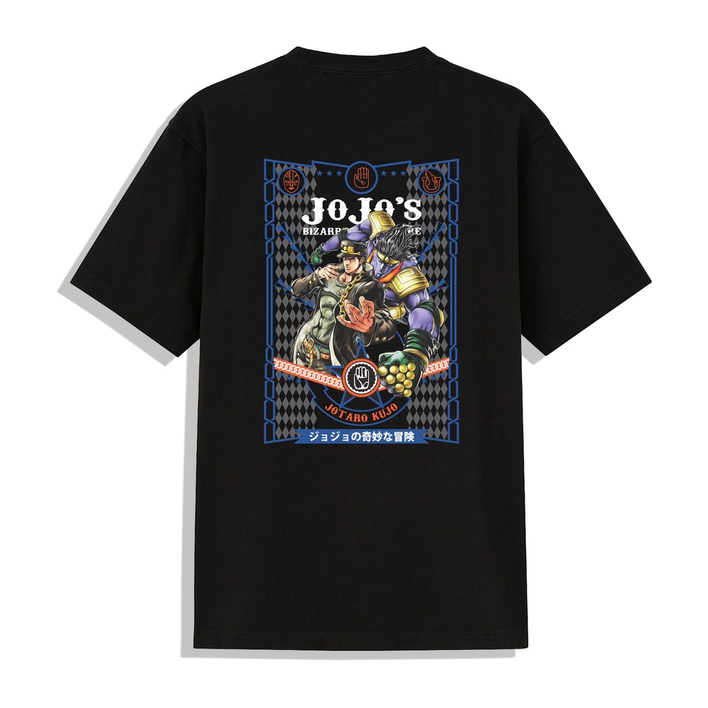 Áo Thun Unisex Tay Lỡ Form Rộng Hình Jotaro Kujo Anime JoJo's Bizarre Adventure In 2 Mặt 2 Màu Đen Trắng