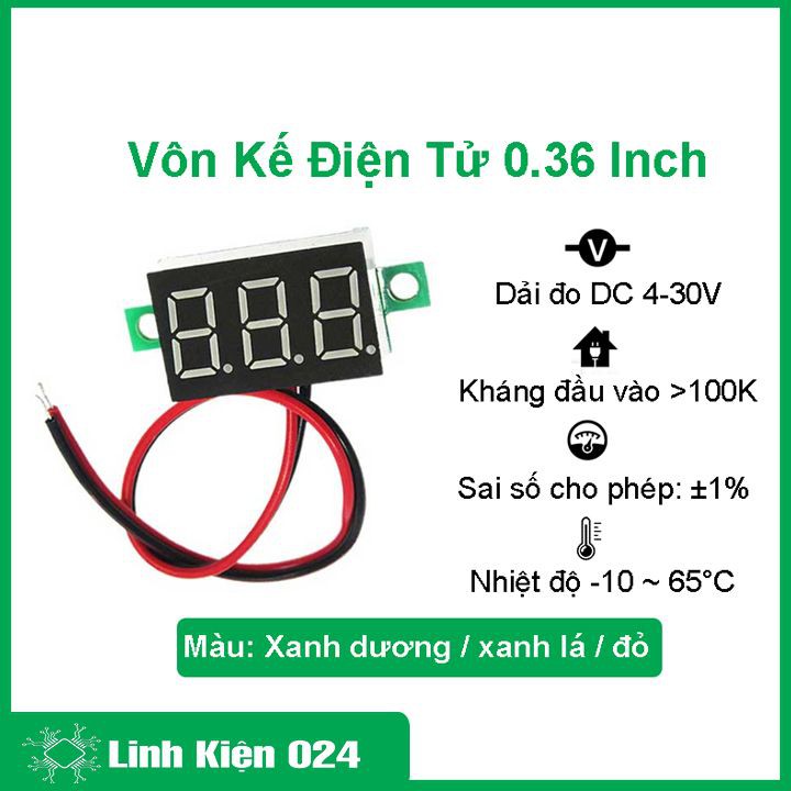 Vôn Kế Điện Tử 0.36 Inch 4.5V-30VDC
