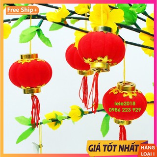Set 3 quả cầu nhung hình đèn lồng trang trí cây đào quất mai ngày Tết