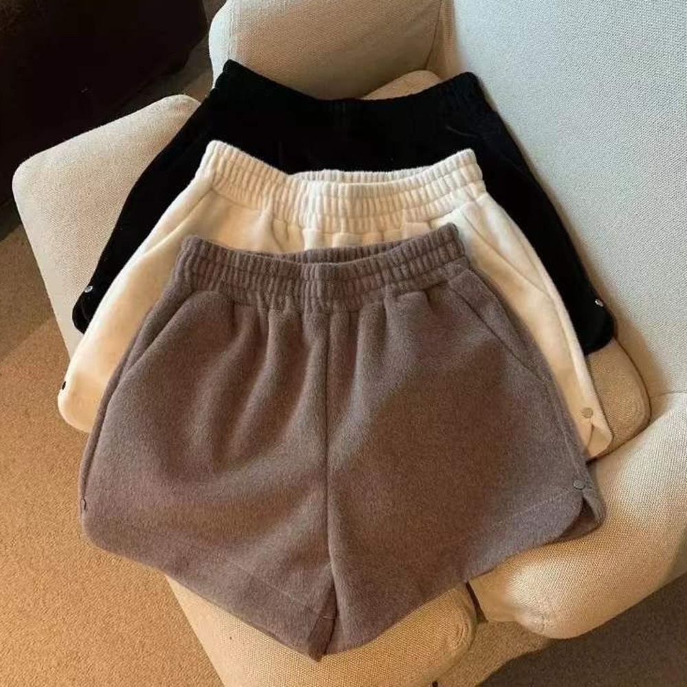 Quần Short Len Dày Dặn Màu Sắc Đơn Giản Lưng Thun Co Giãn Tốt Thời Trang Thu Đông Cho Nữ