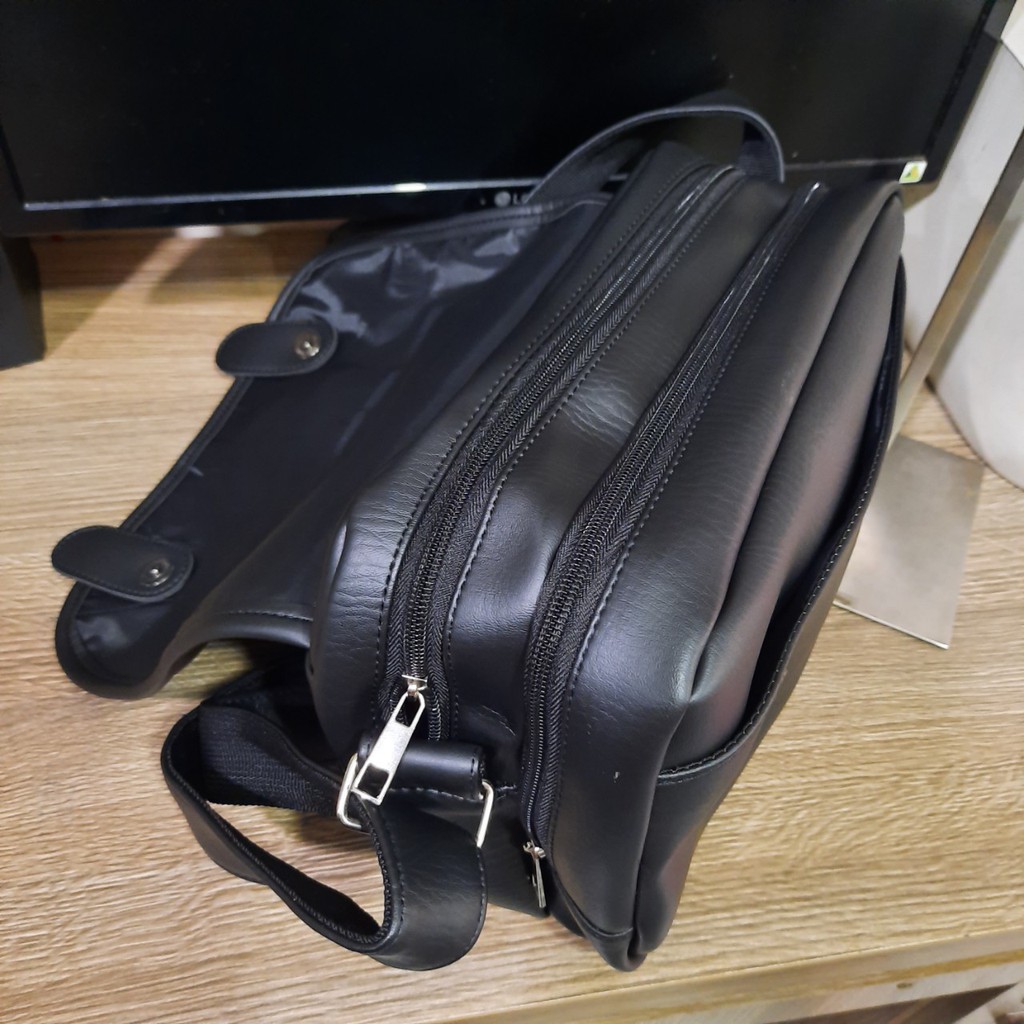 Túi đeo chéo học sinh da siêu dày chống nước phổ thông kiểu trơn 2 pát hít Shalla L90 tặng móc khóa cao cấp