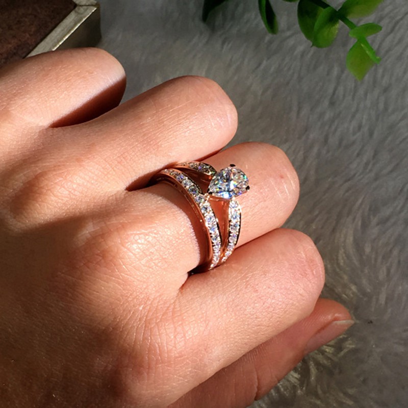 Aifei Jewellery Women Ring Mosaic Diamond 925 Sterling Silver 18K Rose Gold Plating R598