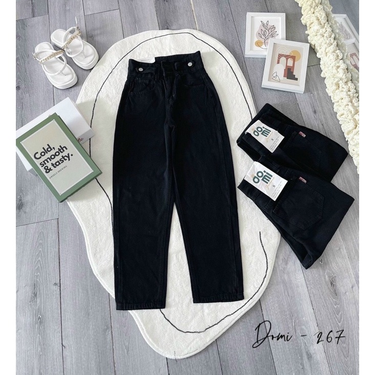 Quần baggy jeans cạp cao 2 cúc (Ảnh thật)