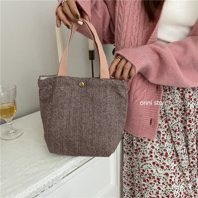 Túi len đựng bình nước giữ nhiệt thiết kế mới họa tiết sọc caro thời trang theo phong cách Vintage